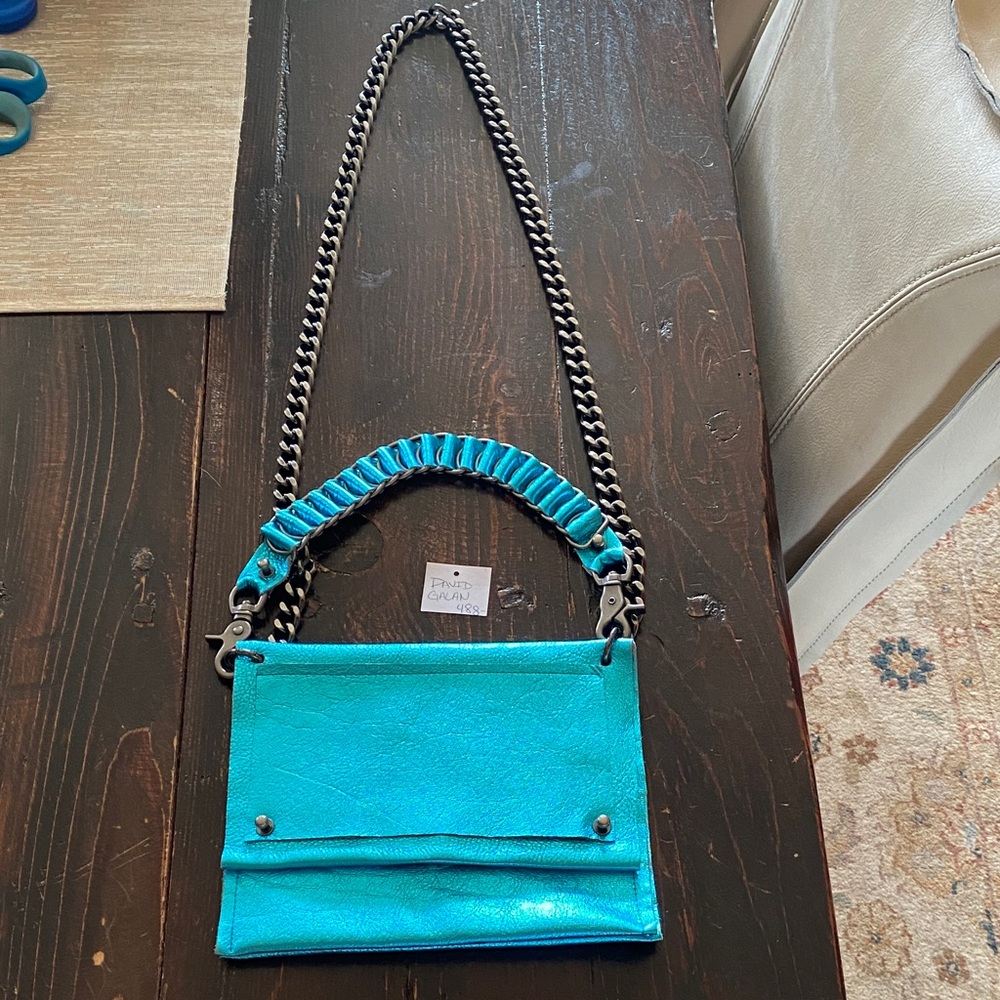 David Galan New Crossbody Women's Bag. New w/tags. Metallic Turquoise. Gorgeous